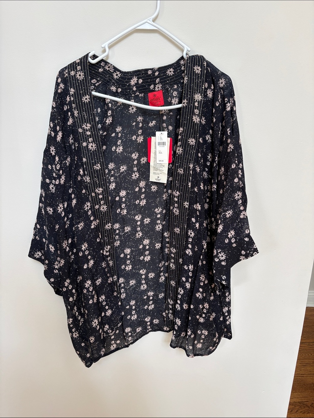 Anthropologie Black Floral Open-Front Tunic
